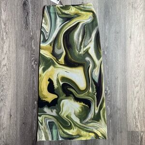 Zara NWT green swirl print mesh skirt size small